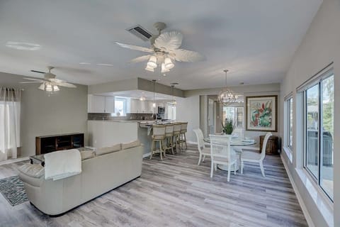 open kitchen and dining/living areas