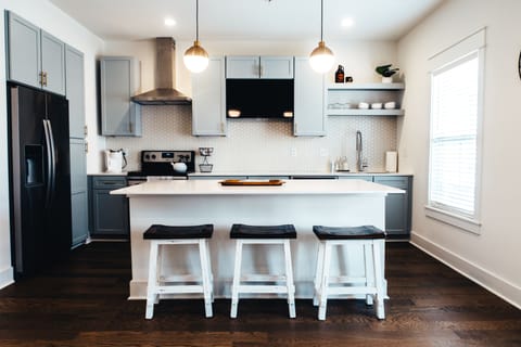 Large open kitchen with large buffet island