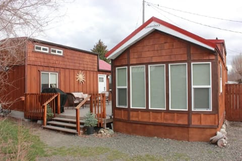 Two Tinies with shared deck, Bar-B-Que, and outdoor seating.