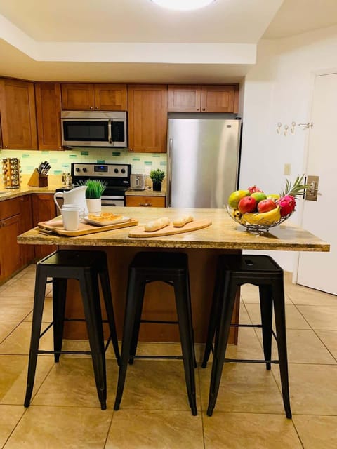 Cook in our fully equipped kitchen with modern amenities, perfect for creating delicious meals.