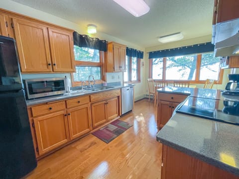 Kitchen view towards lake. 