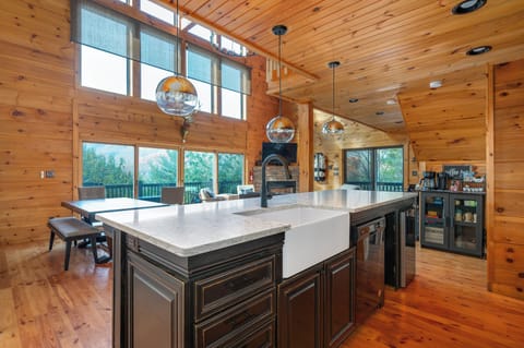farmhouse sink and wine chiller