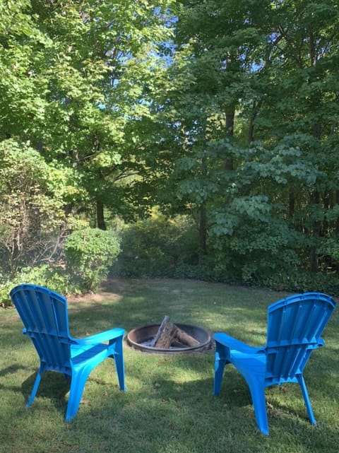 Backyard fire pit overlooking the ravine 
