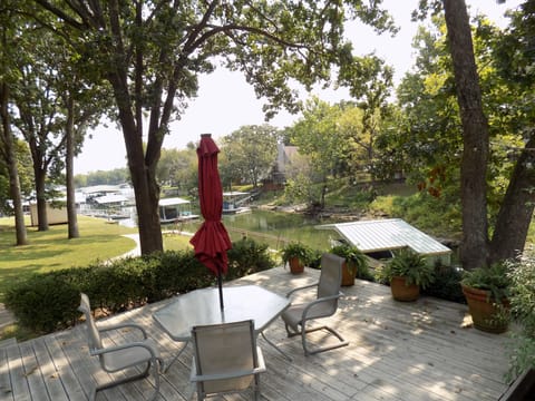 View of the cove and the dock from the patio