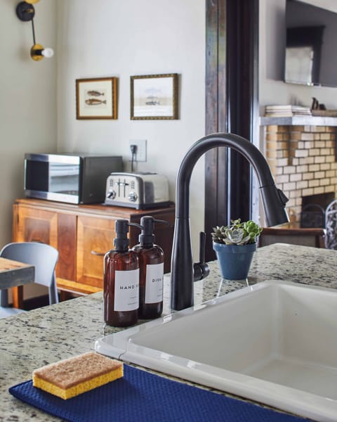 Thoughtfully stocked with soaps, hand lotion, and cleaning supplies to make clean up a breeze.