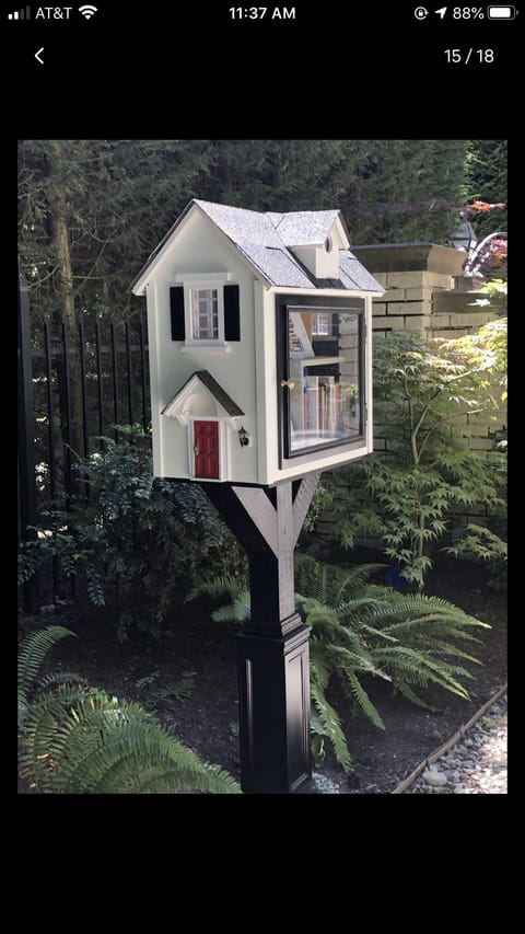 Our little free library at the end of our driveway.