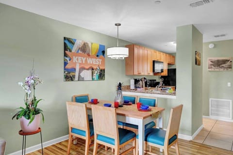 Separate dining area with table.