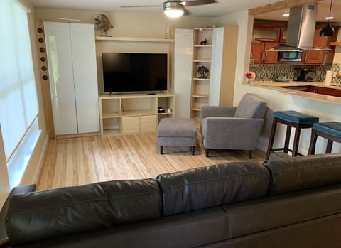 Looking over couch at the Television