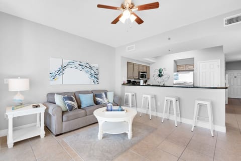 Living room next to eat-in bar