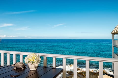 Welcome! Your private lanai overlooks the sparkling ocean and the saltwater pool below. Enjoy morning coffee with turtles swimming by or stunning sunset colors in the evening.