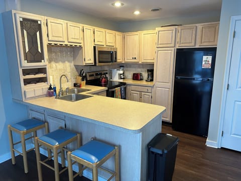 Kitchen with freezer/refrigerator, coffee makers, toaster, tea kettle, and more!