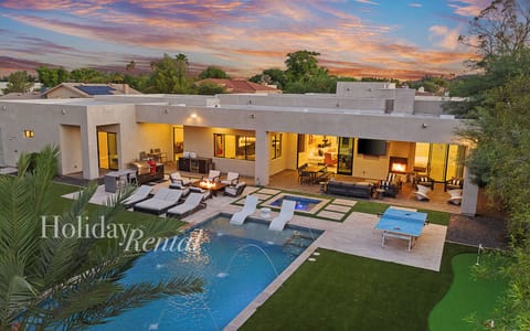 Entertainer’s paradise with pool, spa, fire lounge, BBQ, and mountain views