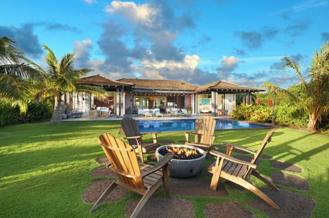 Gather around the firepit at night.