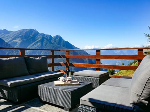 Blue, Sky, Furniture, Property, Room, Mountain, Patio, Roof, Building, House