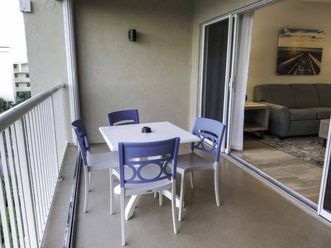 Balcony with seating.