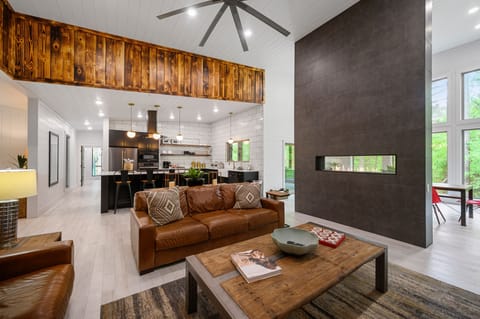 The living room seamlessly connects to the kitchen.