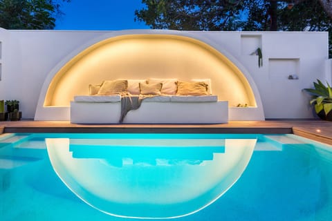Our stunning heated pool at night