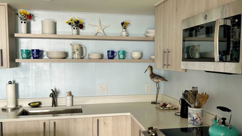 Kitchen (Open shelving w/ easy access to the fridge, stove, sink and dishwasher)