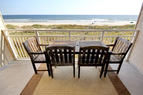 Balcony with seating.