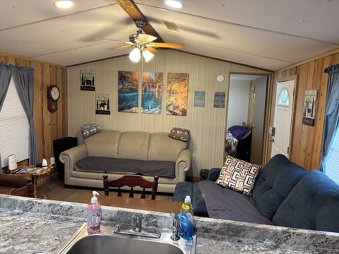 Brown couch has a fold out queen sofa