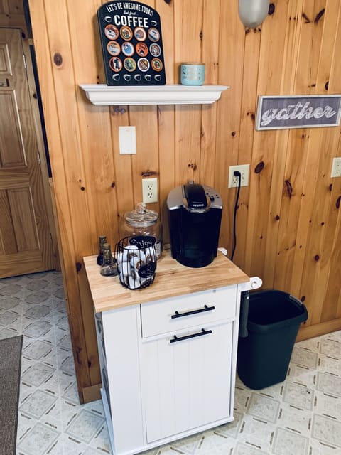 Coffee bar fully stocked with coffee, chai teas and flavored cappuccinos. 