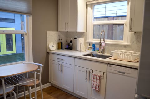 Kitchen with view of backyard Casita