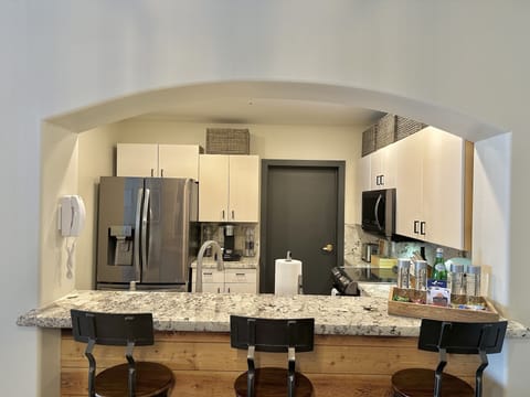 Remodeled Kitchen and new black stainless appliances.