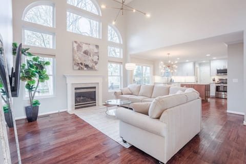 Mid century modern living room with 20ft ceiling