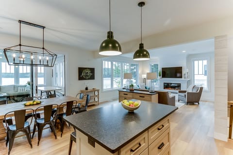 Green Kitchen, Great Room. Dining Table with Seating for 10