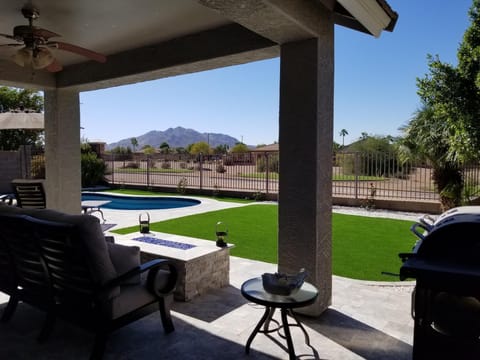 Back Porch, Two Seating Areas, Fire Pit, Barbeque Grill, San Tan Mountain Views