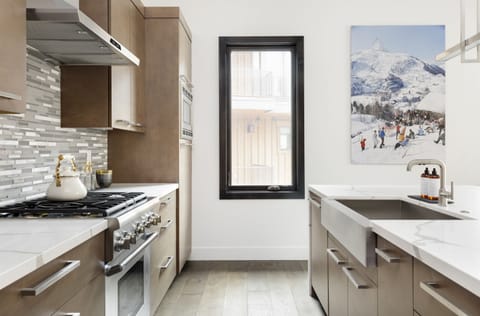 Large, well stocked kitchen.