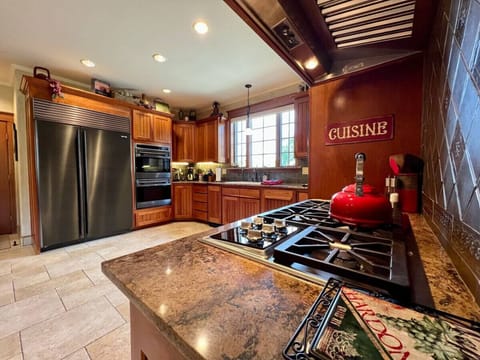 Spacious kitchen with top of the line Wolf appliances