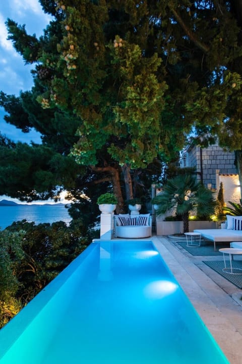 Infinity pool on the terrace of the modern family villa in Dubrovnik