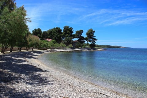 Pebble beach in front of Croatia luxury family villa Mediterranean for vacation by the sea