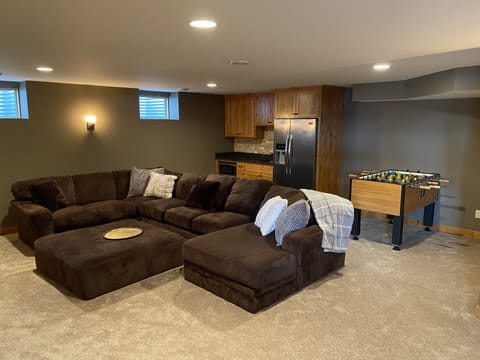 Comfy Sectional, Wet Bar, and Foosball