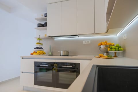 A modern kitchen in a luxury rental holiday villa with a private pool in Brela