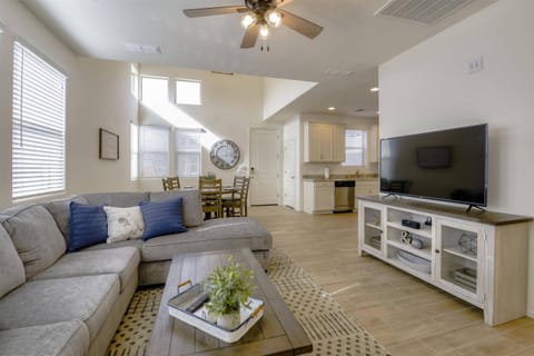 Living room with full sleeper sofa, smart TV