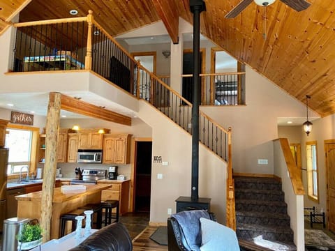Tongue and Groove Pine Ceilings with Wood Stove