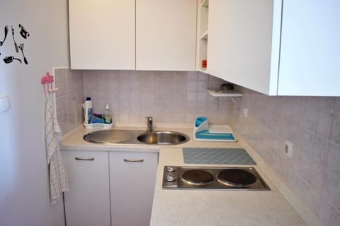 The kitchen equipped with kettle, coffee machine, 2 electric hobs, fridge, toaster, mocca
