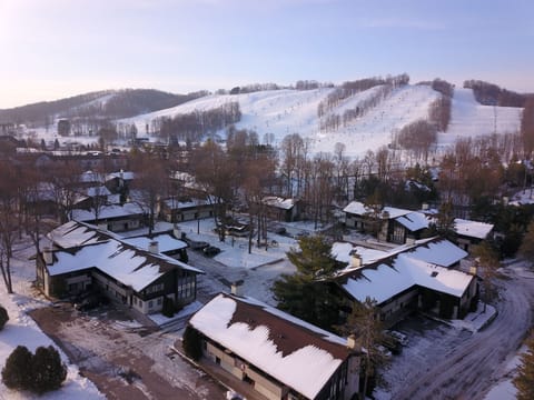 L Building - Mountain Villa L647 is located in the lettered condos at the base of Boyne Mountain. As you can see, just a short walk to the base of Boyne Mountain.