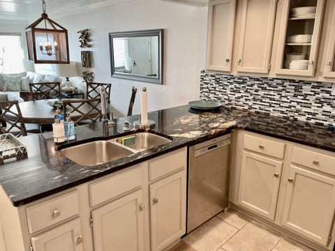 Fully stocked kitchen.  A few batteries and First Aid Kit under the sink.