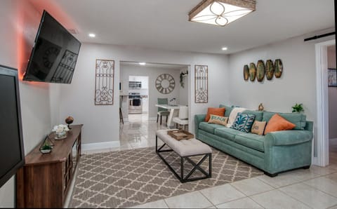 Family room with 65 inch TV