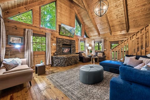 The spacious living room has a spot for everyone. 