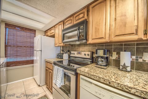 Fully stocked kitchen.