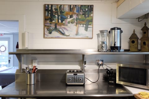 Kitchen 
microwave, toaster, 20 cup coffee urn, blender, crockpot utensils