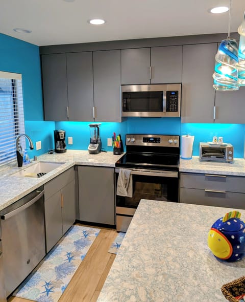 Fully stocked kitchen with island