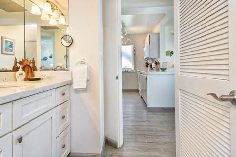 Remodeled bathroom featuring a clean, modern step-in shower for comfort and convenience.