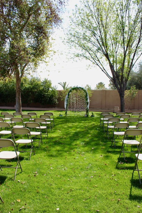 Guest chairs with Rye grass in March