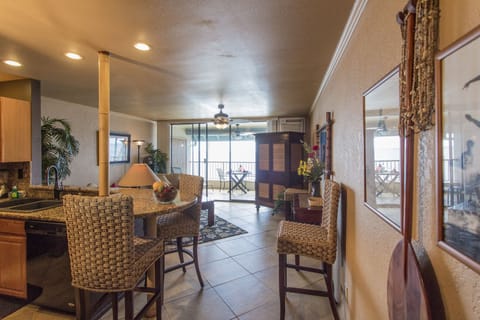 A bright and airy space. Overhead fans in living room, bedroom, and lanai.