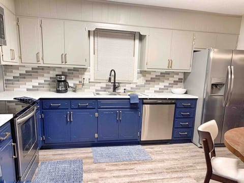 Blue cabinets add charm and character.